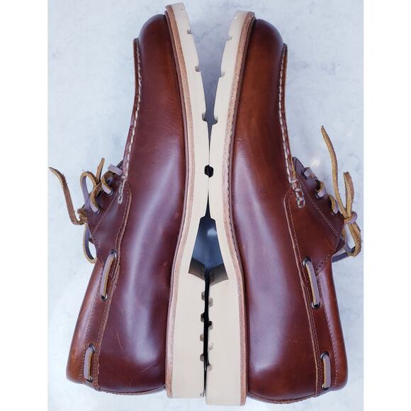 Huckberry RHODES Tahoe Boat Shoes Men's 10 Brown Leather Vibram Gumlite Sole EUC - Picture 10 of 15